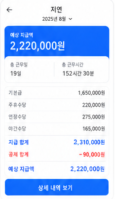 내몫 급여장부 직원별 월 급여 요약 디자인 화면